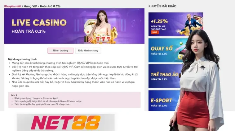 Net88 Live Casino Hoàn Trả 0.3% Dành Cho Hạng VIP Nào?